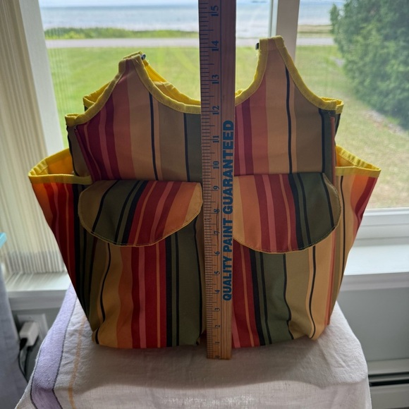 Colorful Striped Utility Tote with Pockets ideal for Gardening tools or crafts - Picture 3 of 13